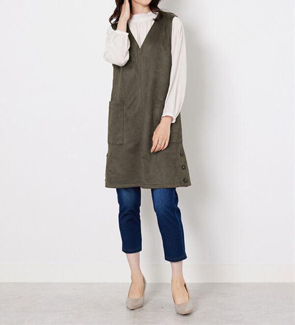 BELLUNA（ベルーナ）の「スエード調サイドボタンジャンパードレス（ジャンパースカート）」｜詳細画像