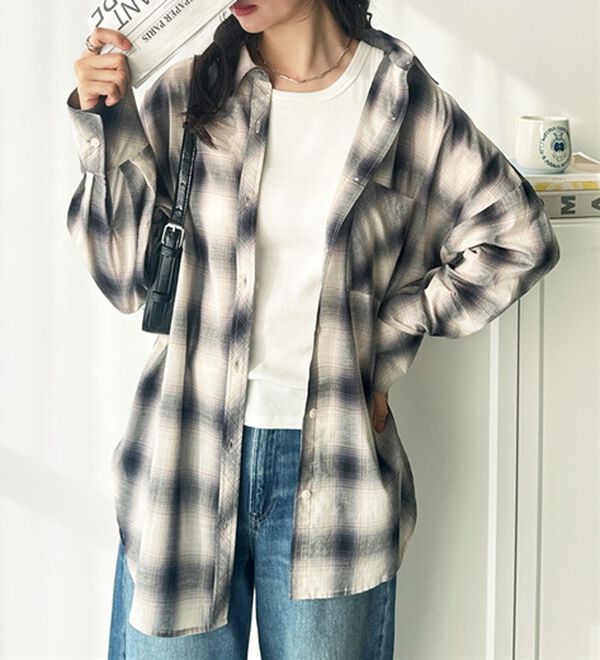 GeeRA（ジーラ）の「アソート柄オーバーサイズシャツ（シャツ）」｜ブラック系チェック