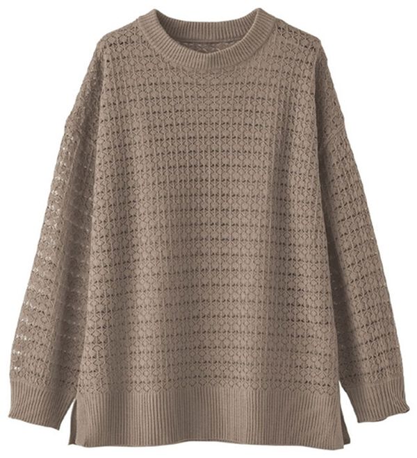 BELLUNA（ベルーナ）の「涼やか透かし編ニットプルオーバー（ニット・セーター）」｜モカ
