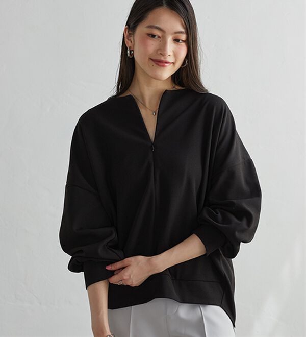 RANAN（ラナン）の「ハーフジップコクーン長袖チュニック（カットソー）」｜詳細画像