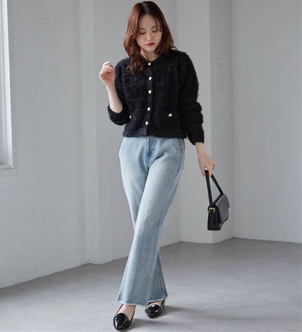 RANAN（ラナン）の「ゴールド調ボタンラメシャギーカーディガン（ニットカーディガン）」｜詳細画像