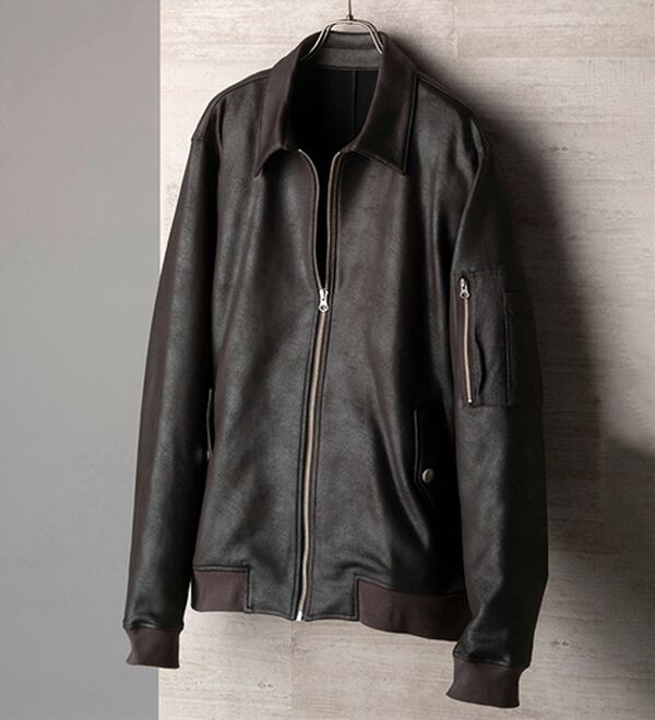 「＜コムルヴァン・オム＞フェイクレザージャケット（メンズジャケット）」｜ブラウン