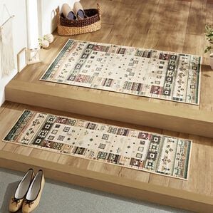 「ベルギー製綿混モケット織玄関マット「ギャベ」（玄関マット）」｜グリーン