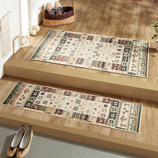 「ベルギー製綿混モケット織玄関マット「ギャベ」（玄関マット）」｜グリーン