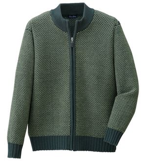 「お洒落編地柄ニットジャケット（メンズブルゾン）」｜グリーン