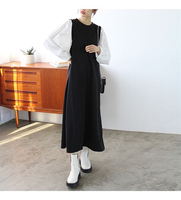 GeeRA（ジーラ）の「袖異素材カットソーワンピース（カットソーワンピース）」｜詳細画像