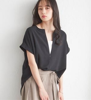 RANAN（ラナン）の「【着痩せ】ひんやり&汗シミ防止前後2WAYハーフジップブラウス（ブラウス）」｜ブラック