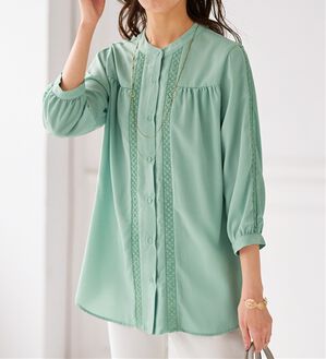 BELLUNA（ベルーナ）の「ビンテージ素材レース使いシャツチュニック（チュニック）」｜ミント