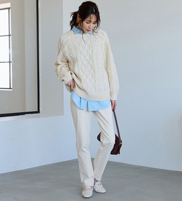 BELLUNA（ベルーナ）の「静電防止！蓄熱綿サテンストレッチカラーパンツ（フルレングスパンツ）」｜詳細画像