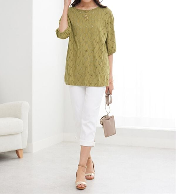 BELLUNA（ベルーナ）の「ストレッチレース素材ふんわり袖チュニック（チュニック）」｜詳細画像