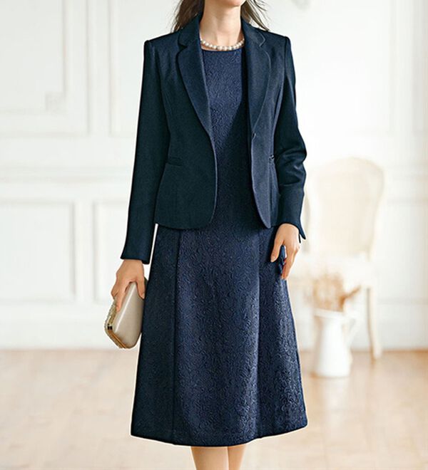 BELLUNA（ベルーナ）の「花柄ジャカード素材ワンピースアンサンブル（ワンピースセットスーツ）」｜詳細画像