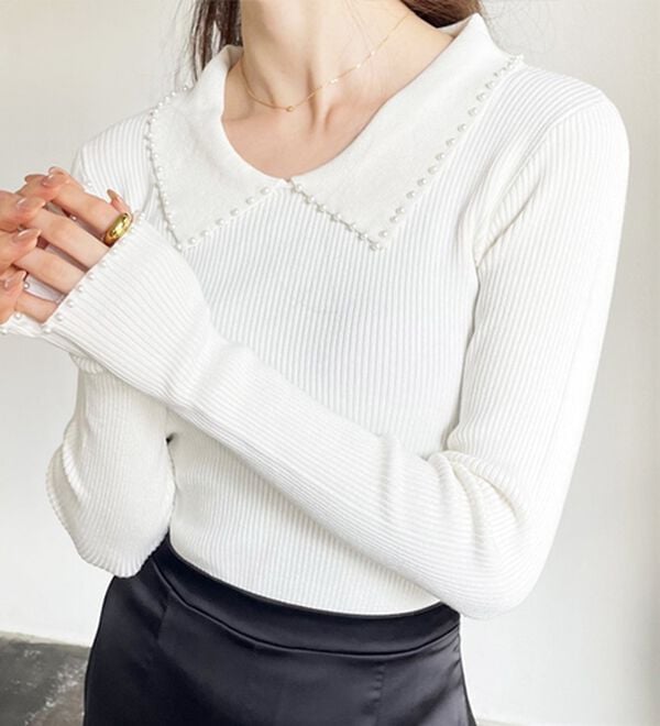 GeeRA（ジーラ）の「【YOUING.】パール衿リブニット（ニット・セーター）」｜詳細画像