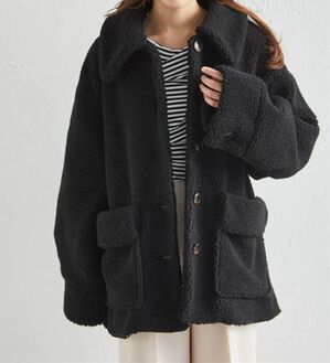 RANAN（ラナン）の「ステンカラーボアコート（ハーフコート）」｜ブラック