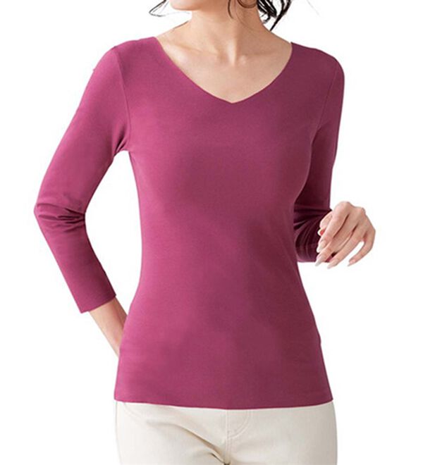 LAVIENNE（ラヴィエンヌ）の「吸湿発熱フラット仕立ての綿混２ｗａｙネックインナー（肌着・インナーウェア）」｜詳細画像