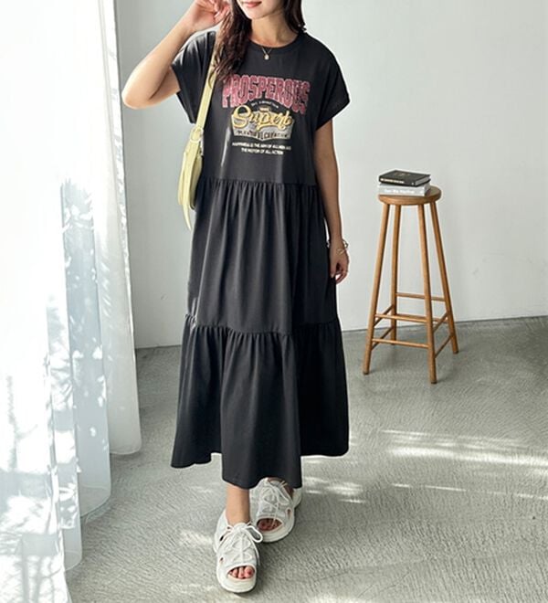 GeeRA（ジーラ）の「ピグメント風ティアードプリントＴシャツワンピース（カットソーワンピース）」｜詳細画像