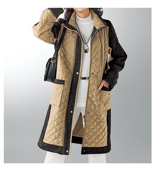 BELLUNA（ベルーナ）の「スエード調切替配色中わたデザインコート（ハーフコート）」｜詳細画像