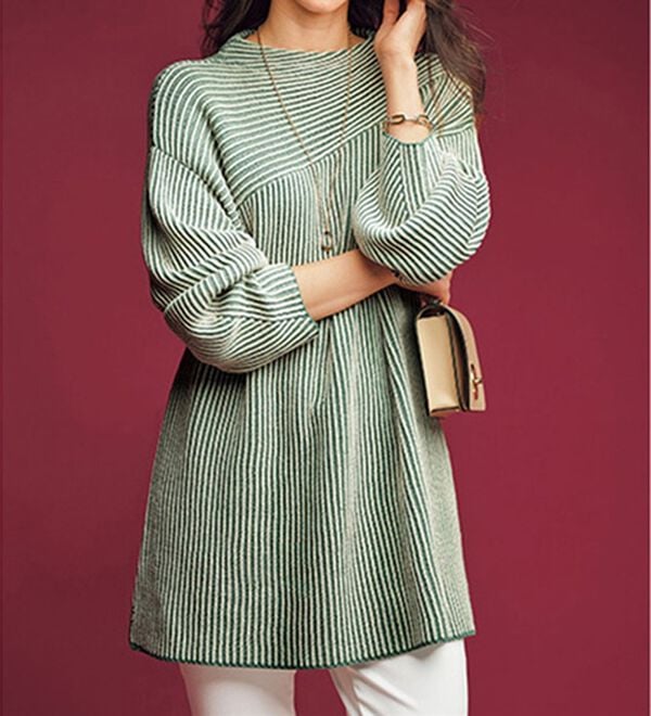 BELLUNA（ベルーナ）の「ストライプジャカード切替チュニック（チュニック）」｜セージ系