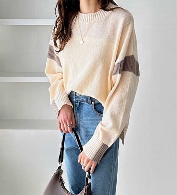 GeeRA（ジーラ）の「配色ラインニットプルオーバー（ニット・セーター）」｜詳細画像