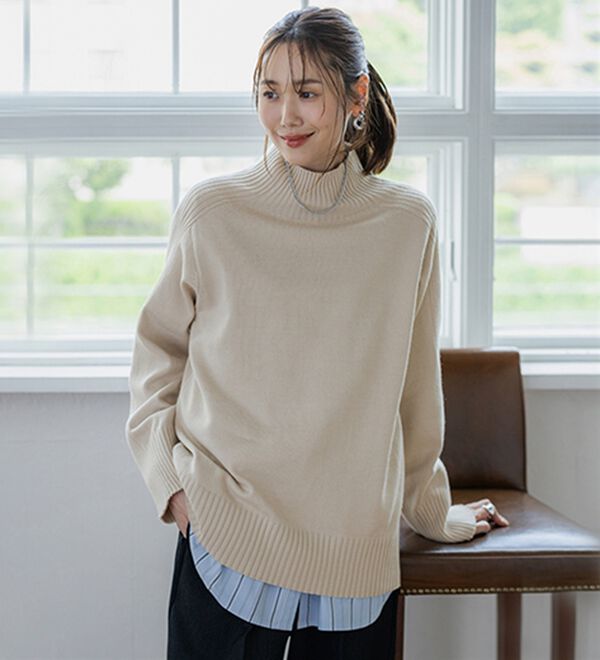 BELLUNA（ベルーナ）の「トレーナーがカジュアルすぎる方に！洗えるリブハイネックニット（ニット・セーター）」｜詳細画像