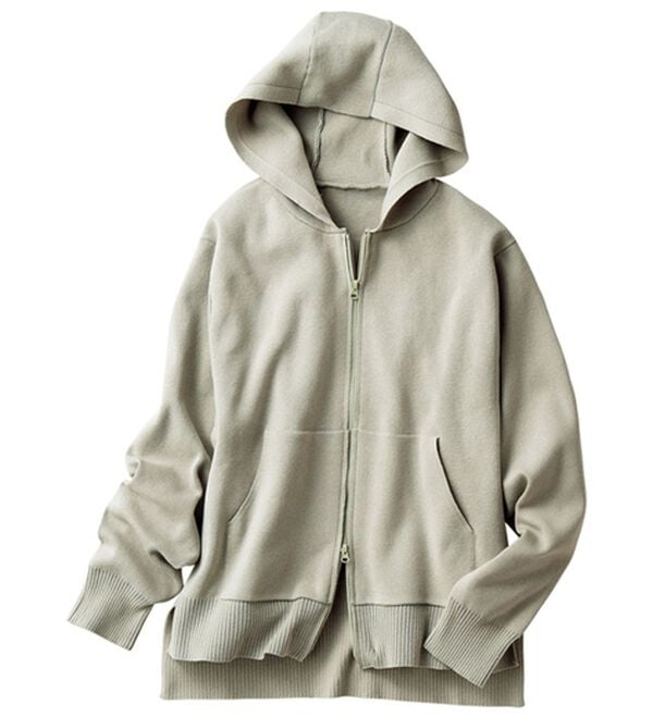 VINNO（ヴィノ）の「軽ハリ！ジップアップニットパーカー（ニット・セーター）」｜ライトグレー