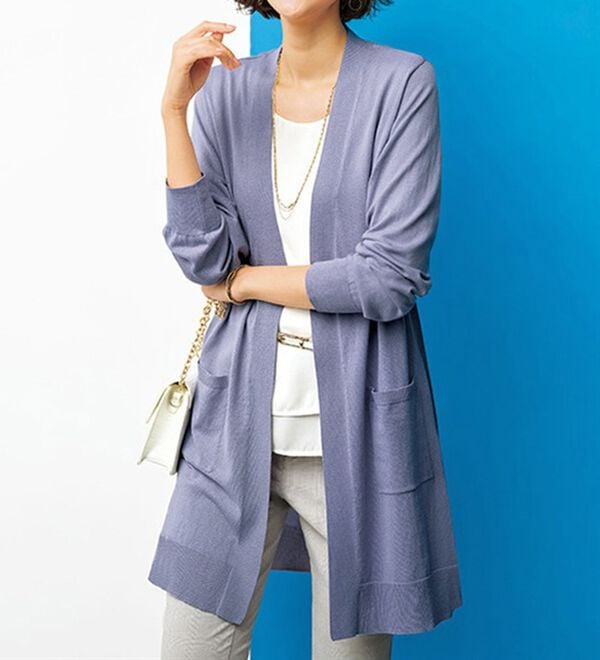 Amina Rubinacci ブルーグレー のロングカーディガン　未使用品 ヒンヤリ冷感！洗えるロング丈カーディガン - ベルーナ【公式】