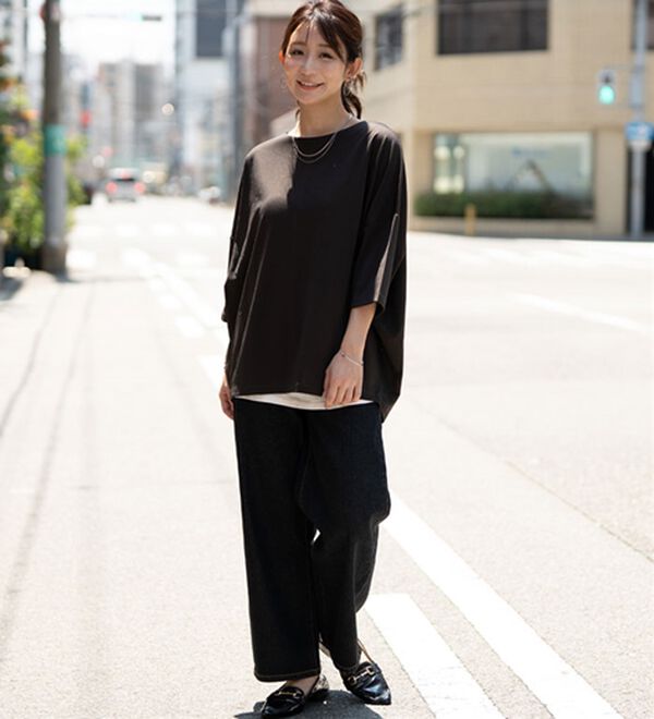 A HAPPY MARILYN（アハッピーマリリン）の「【Ｌ～６Ｌ／選べる袖丈】大人の今どきベーシック！ポンチ素材トップス（Tシャツ）」｜詳細画像