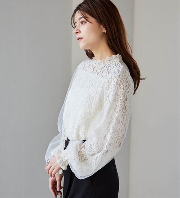 RANAN（ラナン）の「チュールドッキングフラワーレースキャンディースリーブブラウス（ブラウス）」｜詳細画像