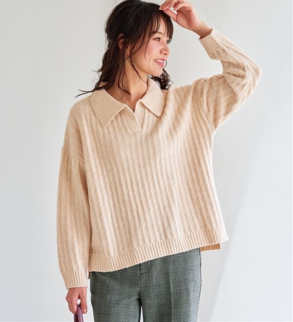 BELLUNA（ベルーナ）の「スキッパー衿編地変化ニットプルオーバー（ニット・セーター）」｜詳細画像