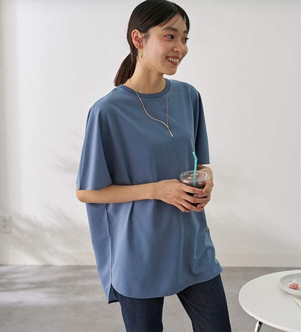 BELLUNA（ベルーナ）の「Ｔシャツ感覚なのにきちんとブラウス見え！カットジョーゼット半袖プルオーバー（カットソー）」｜詳細画像