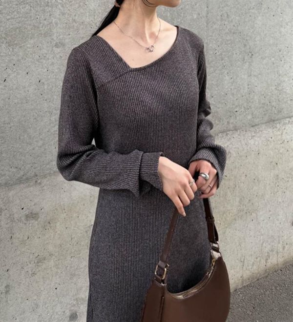 RANAN（ラナン）の「アシメネックリブワンピース（ロングワンピース）」｜詳細画像