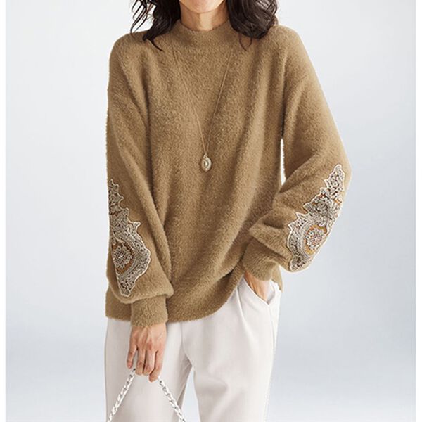 BELLUNA（ベルーナ）の「ふんわりシャギー袖レース使いセーター（ニット・セーター）」｜詳細画像