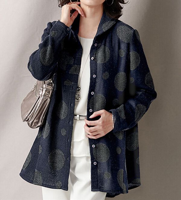 BELLUNA（ベルーナ）の「ウール混ガーゼ素材ドット柄ブラウスジャケット（シャツ）」｜詳細画像