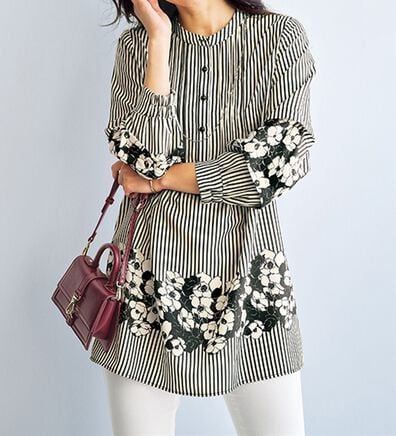 BELLUNA（ベルーナ）の「花柄プリント袖タック使いチュニック（チュニック）」