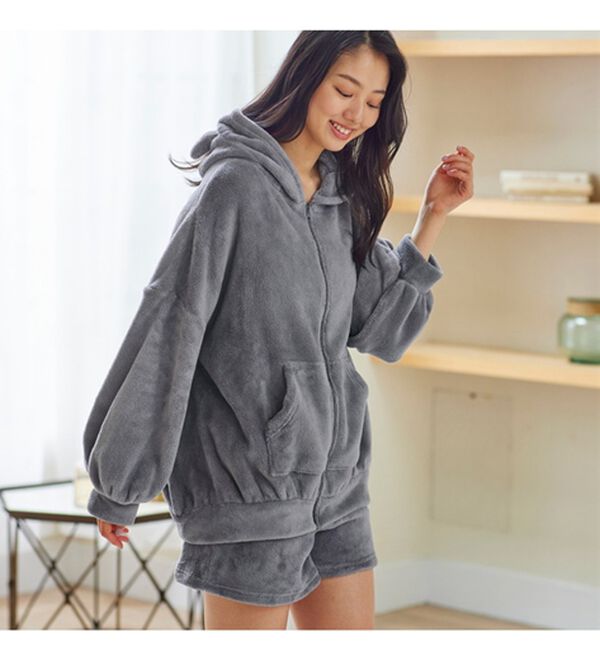 YU'NOW（ユナウ）の「ネコのみみボアパーカールームウェアセット（パジャマ・ルームウェア）」｜詳細画像