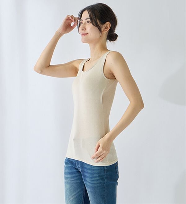 LAVIENNE（ラヴィエンヌ）の「【ムレ嫌いさん必見！】綿１００％涼しいカップ付タンクトップ＜さらりラボ＞（肌着・インナーウェア）」｜詳細画像