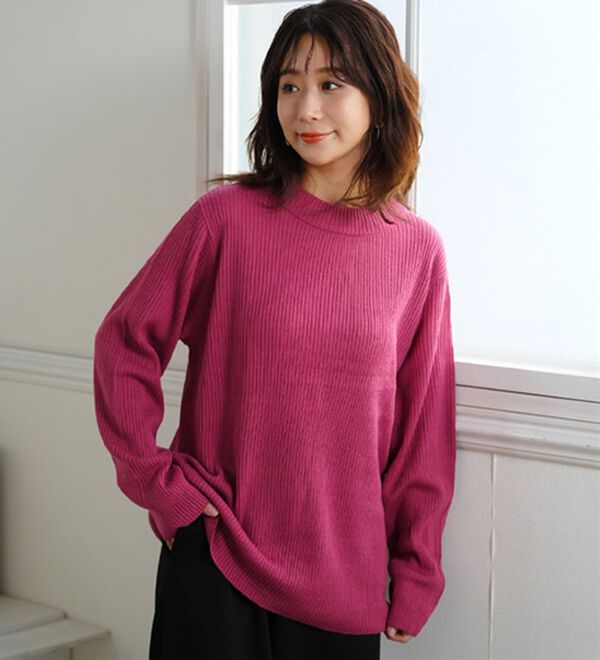 A HAPPY MARILYN（アハッピーマリリン）の「【ＬＬ～６Ｌ】Ｔシャツ感覚で着れる カメレオン級の着回しが叶う リブ ニット（ニット・セーター）」｜詳細画像