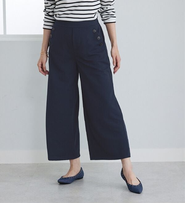BELLUNA（ベルーナ）の「ジョーゼット素材釦使いワイドパンツ（その他パンツ）」｜ネイビー