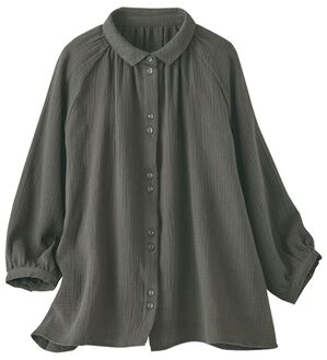 BELLUNA（ベルーナ）の「《ＨｕｇＲｅａｍコットン》ダブルガーゼギャザーブラウス（ブラウス）」｜チャコール