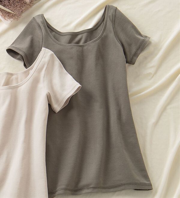 「素肌よろこぶオーガニックコットンフレンチ袖（肌着・インナーウェア）」｜ブラウン