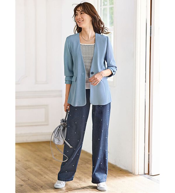 BELLUNA（ベルーナ）の「＜楽スタフィット＞【夏用】ノーカラージャケット（ノーカラージャケット）」｜詳細画像