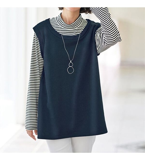 BELLUNA（ベルーナ）の「【２枚組】１枚でおしゃれ！重ね着風プルオーバー（カットソー）」｜詳細画像