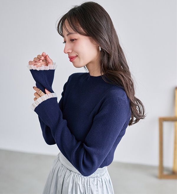 RANAN（ラナン）の「【春色追加】シアーフリル袖ハイネックリブニット（ニット・セーター）」｜詳細画像