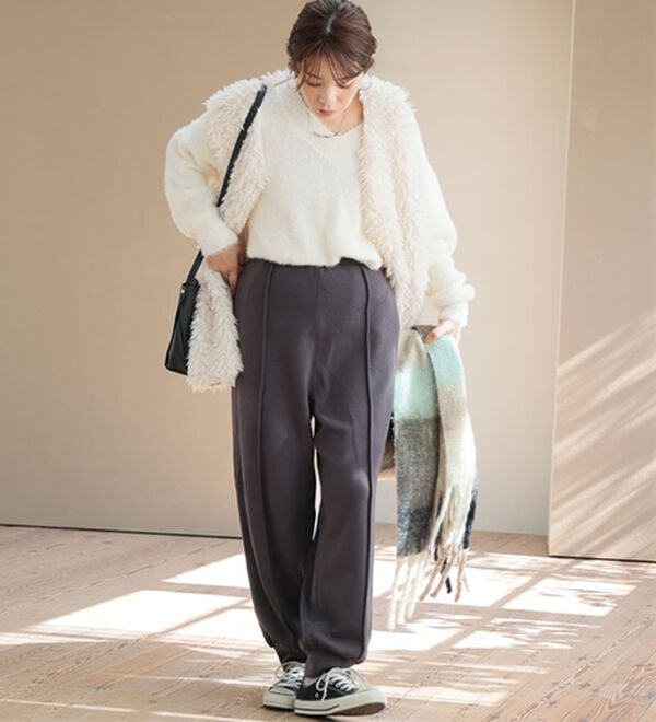 A HAPPY MARILYN（アハッピーマリリン）の「【Ｌ～８Ｌ】暖かシャギーで下半身の冷え対策！裏起毛 裏シャギーパンツ（フルレングスパンツ）」｜詳細画像