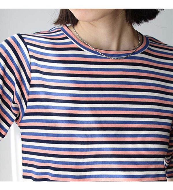 GeeRA（ジーラ）の「マルチボーダー５分袖リブカットソー（カットソー）」｜詳細画像