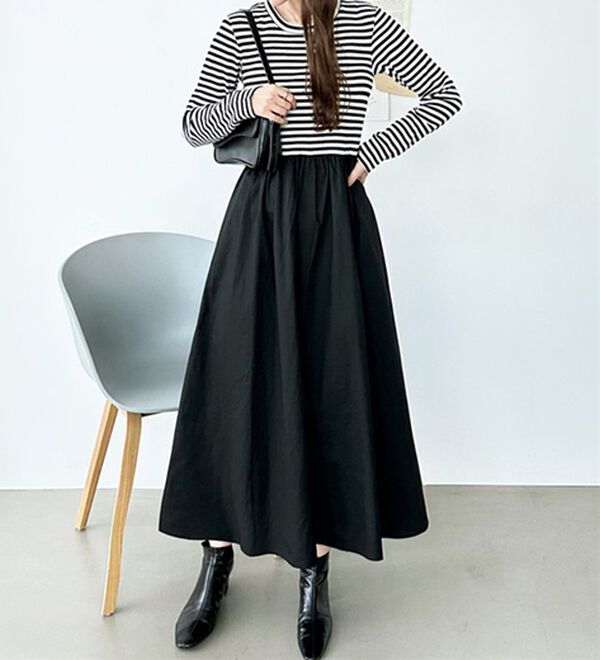 GeeRA（ジーラ）の「異素材切替ドッキングワンピース（ドッキングワンピース）」｜詳細画像