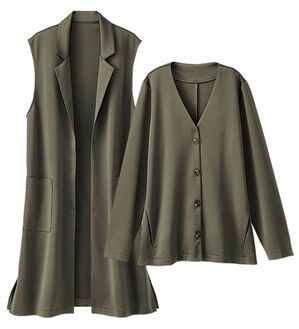 BELLUNA（ベルーナ）の「ロングベスト付ジャケットアンサンブル（その他ジャケット）」｜オリーブモカ