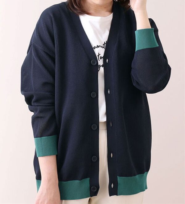 BELLUNA（ベルーナ）の「透かし編Ｖネックデザインカーディガン（ニットカーディガン）」｜詳細画像