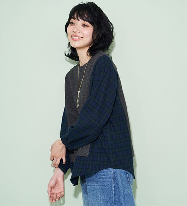 BELLUNA（ベルーナ）の「チェック柄切替デザインプルオーバー（ニット・セーター）」｜詳細画像
