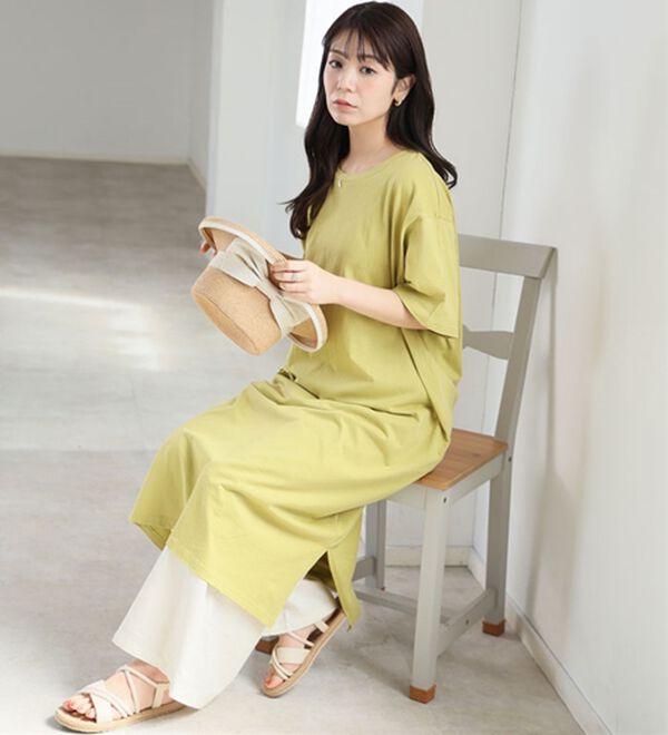 A HAPPY MARILYN（アハッピーマリリン）の「【Ｌ～１０Ｌ】選べる２丈！綿１００％ストンと楽ちん！着心地さらりゆるＴワンピース＆チュニック（チュニック）」｜詳細画像