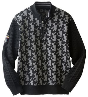 「＜ロッキーラビット＞シャドー柄ハーフジップセーター（メンズニット・セーター）」｜ブラック